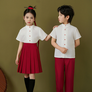 六一儿童演出服小学生国潮风合唱服男女童中国风集体朗诵服装红色
