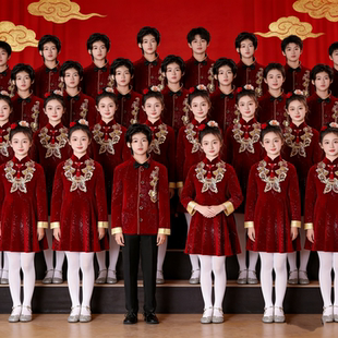 儿童合唱演出服中国风红色男女童小学初中诗歌朗诵大合唱表演服装