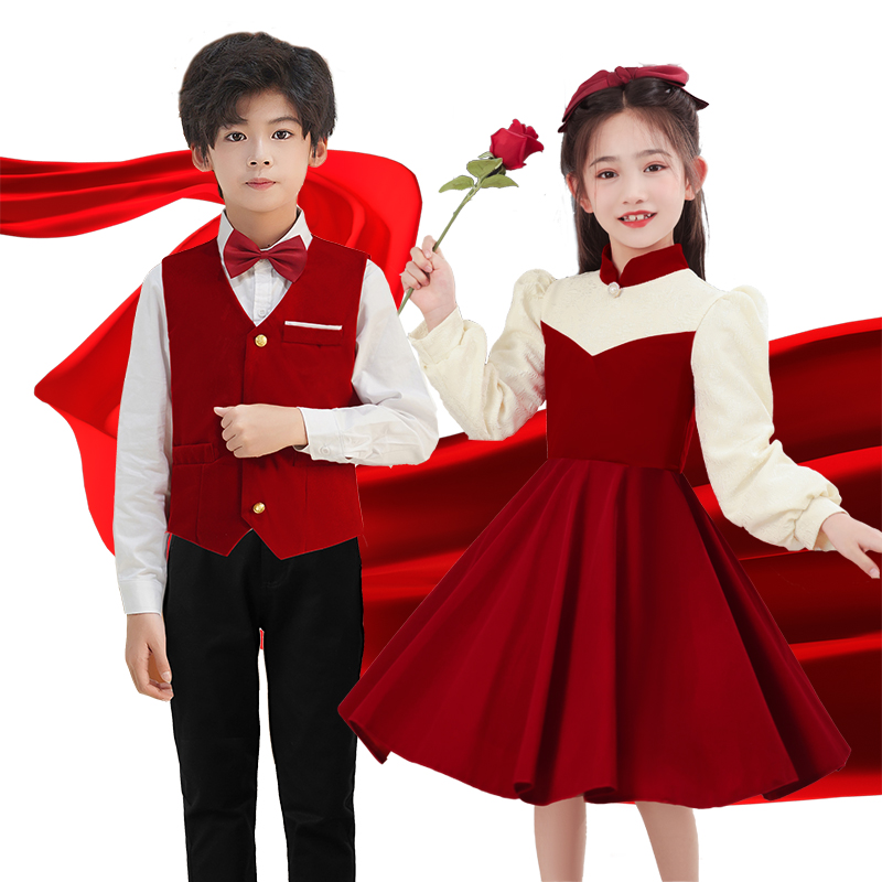 新款儿童合唱演出服长袖少儿诗歌朗诵歌咏比赛口才演讲男女童礼服