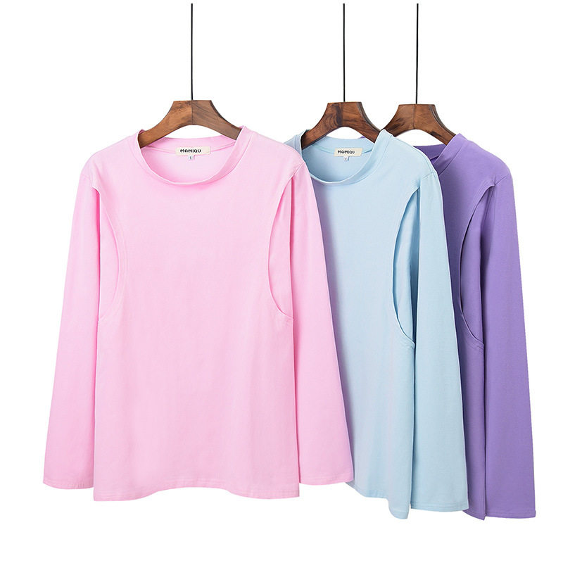 임산부 및 산후 순면 가을 의류 상의 수유복 일체형 셔츠 산후복 수유복 플러스 사이즈 210 파운드