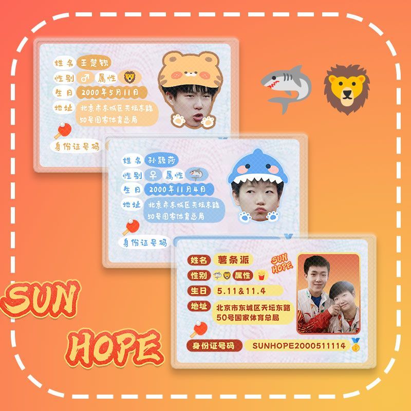 孙颖莎王楚钦薯条派身份证卡套