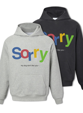 SKPN25秋冬新品腊肠标语美式卫衣宽松男女外套加绒连帽in帽衫