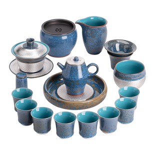 苏氏陶瓷国礼蓝黛鎏银美人壶盖碗套装功夫茶具非遗大师郑文强作品