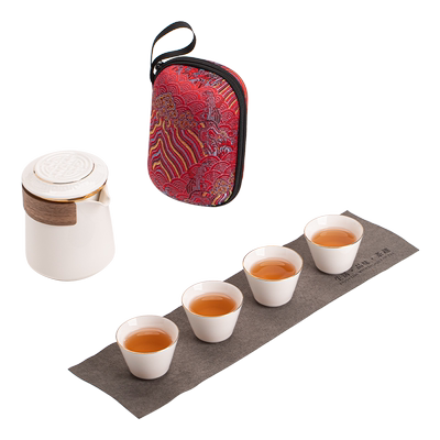 苏氏陶瓷（SUSHI CERAMICS）描金羊脂玉瓷手抓壶快客杯旅行包茶具