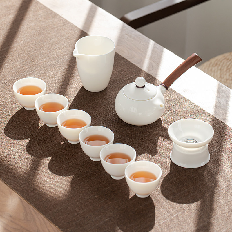 羊脂玉白瓷手柄功夫茶具套装德化中国白茶具礼盒装