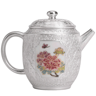 苏氏陶瓷鎏银牡丹茶壶非遗大师郑文强功夫茶具泡茶壶（150ml）