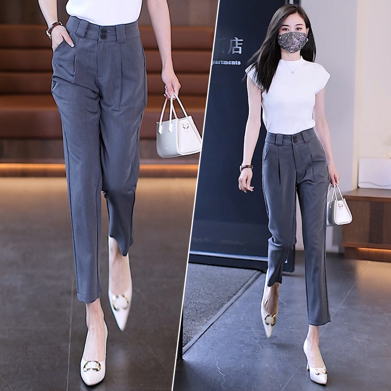 裤子女高腰灰色西装裤女百搭直筒九分烟管裤小个子垂感显瘦休闲裤,女装/女士精品,休闲裤,淘宝优惠券,粉丝福利购,淘宝优惠卷
