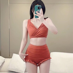 汐姿澜泳衣女分体DEF杯三角比基尼高腰遮肚显瘦钢托聚拢大胸泳装