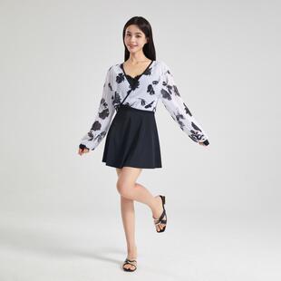 大胸钢托聚拢C 温泉泳装 F罩杯平角罩衫 汐姿澜连体泳衣女裙式