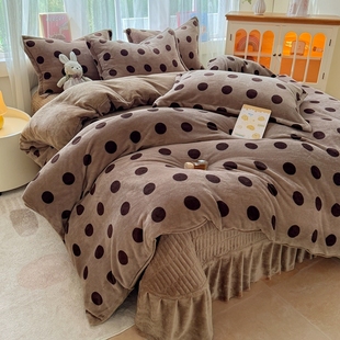 新款牛奶绒床盖四件套冬季双面保暖床单被套珊瑚绒床上法兰绒床罩