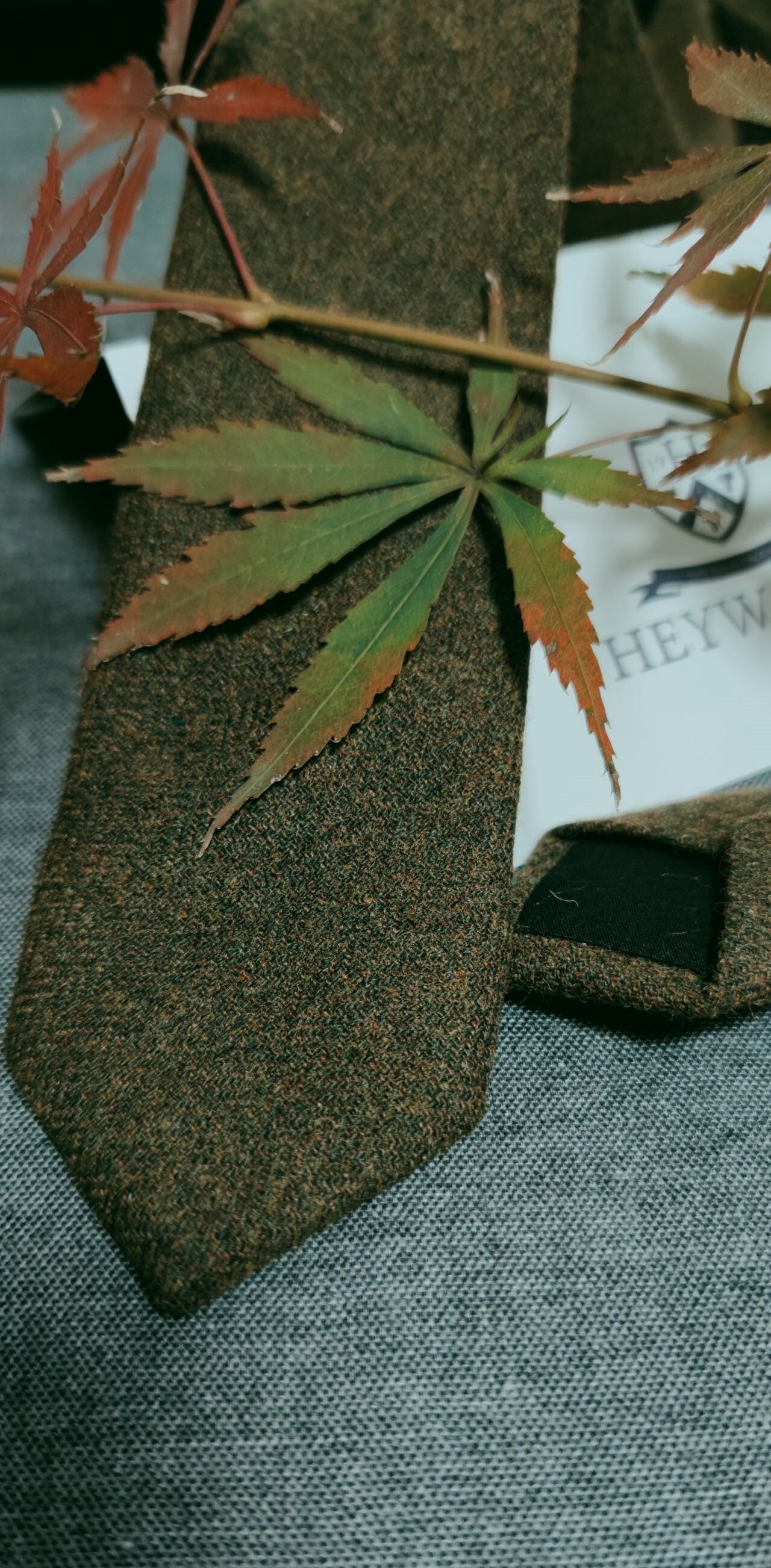 欧美小众设计上班复古深绿色羊毛料纯色毛呢手打领带