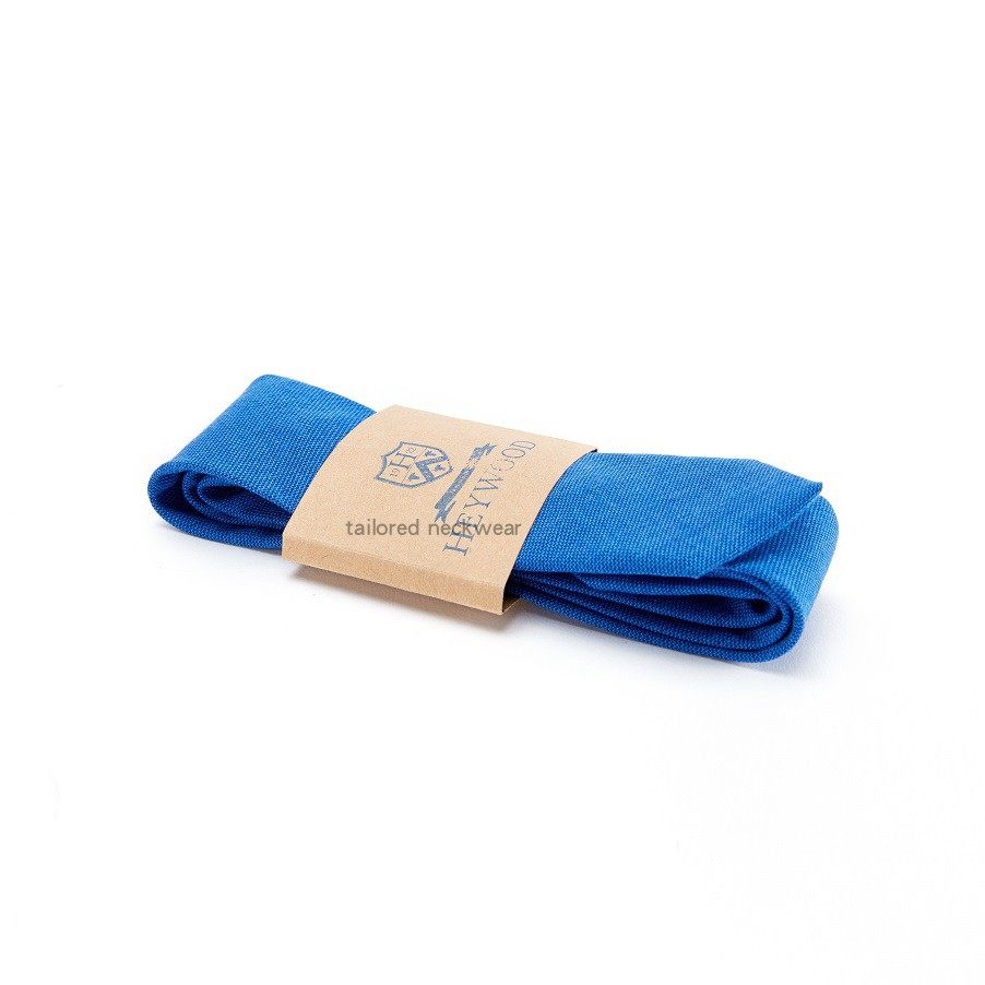 英式欧美收藏亮蓝复古棉麻布亚麻手工网纹蓝色正蓝领带呔窄版TIE