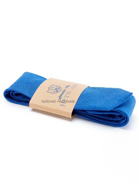 英式欧美收藏亮蓝复古棉麻布亚麻手工网纹蓝色正蓝领带呔窄版TIE