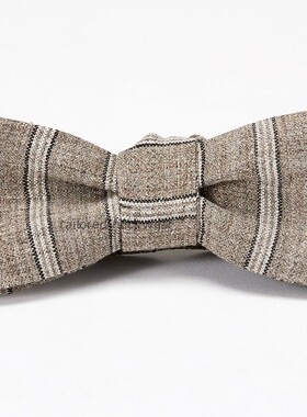 欧洲同步手打亚麻布领结黑灰条纹复古手工潮领结