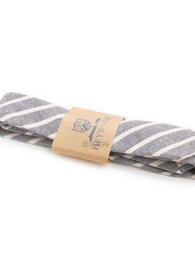 英式窄版日韩收藏复古棉布纯棉手工白色灰色条纹斜纹领带TIE呔5CM