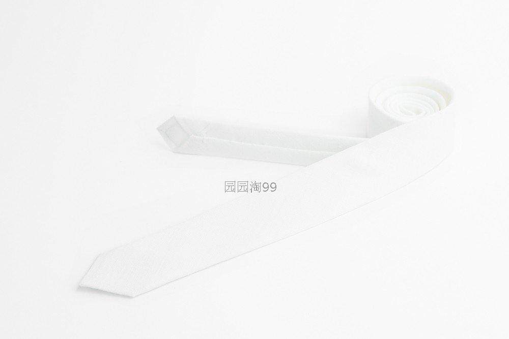 潮品复古亚麻纯麻手工结婚领带纯白大白白色尖头超窄可定做领呔