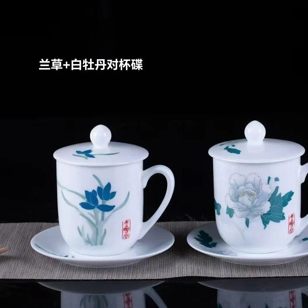 醴陵瓷器釉下彩手绘中式薄款陶瓷茶杯