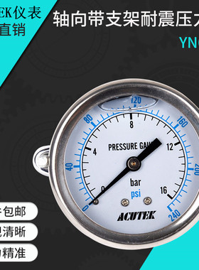 ACUTEK带支架轴向耐震压力表 YN60Z  16bar PT1/4 液压抗震压力表