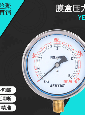 ACUTEK膜盒压力表 YE100 16kpa M20*1.5 液化气  微压表 天然气表