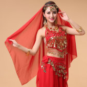 肚皮舞头饰头纱头巾新款 民族舞新疆舞印度舞蹈表演出雪纺吊币纱巾