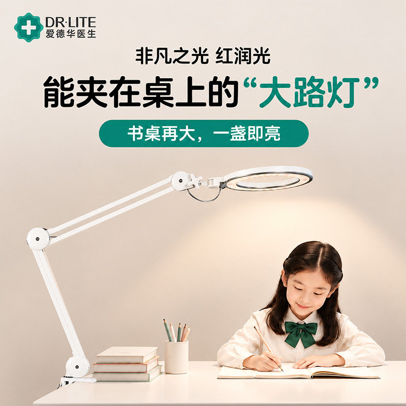 爱德华非凡之光红光学生学习专用护眼灯屏幕阅读灯台灯夹灯大书桌