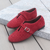 法式 磨砂羊皮 2025秋新款 编织平跟鞋 软皮软底红色平底玛丽珍单鞋