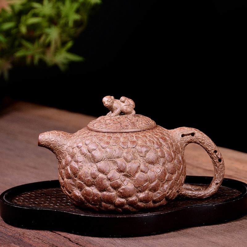 吉羊 宜兴古法柴烧窑变紫砂壶纯手工茶壶茶具原矿鲨皮青灵猴树瘿