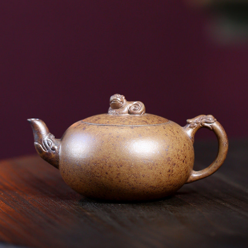 大吉羊柴烧 宜兴紫砂壶手工茶壶原矿本山绿泥虎啸龙吟200ml庄勤英