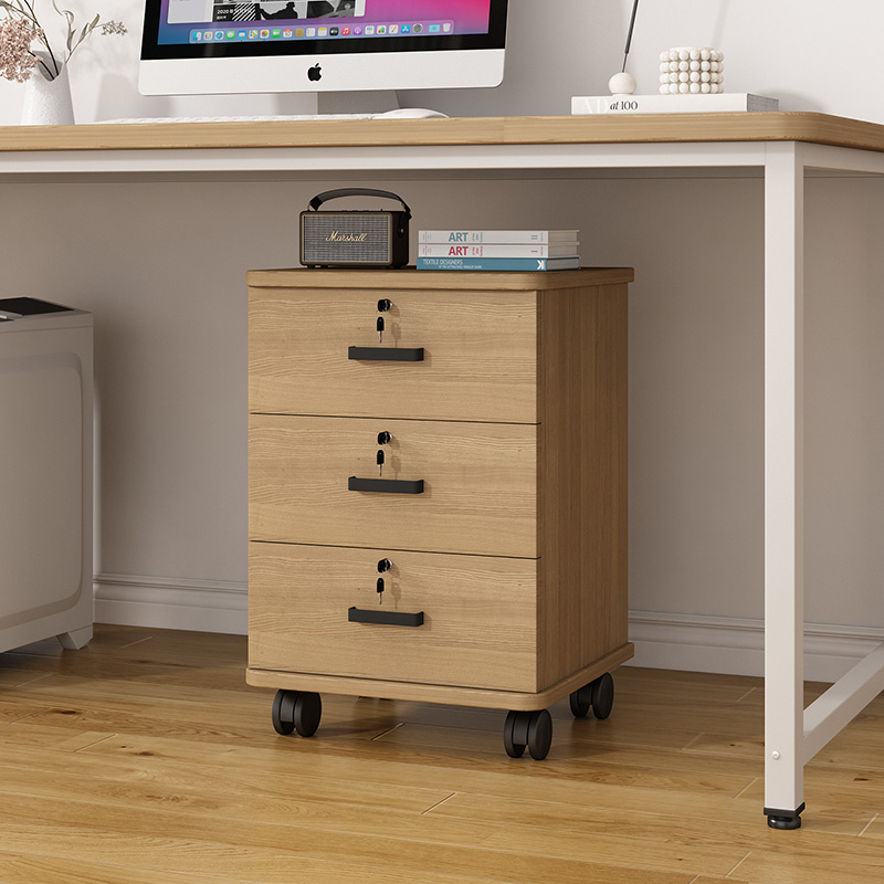 整装文件柜办公室实木带锁小柜子移动收纳柜抽屉柜带轮桌下储物柜