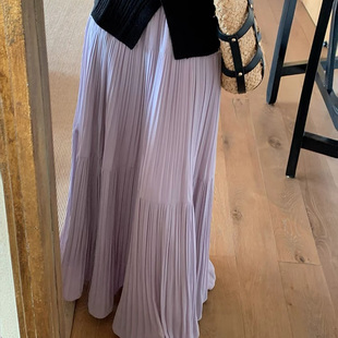 高级感雨雾紫藤温柔压褶半身裙2025春季设计感宽松大裙摆a字长裙