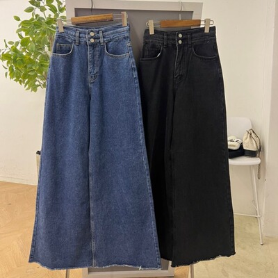 开叉毛边2024春季牛仔直筒裤长裤