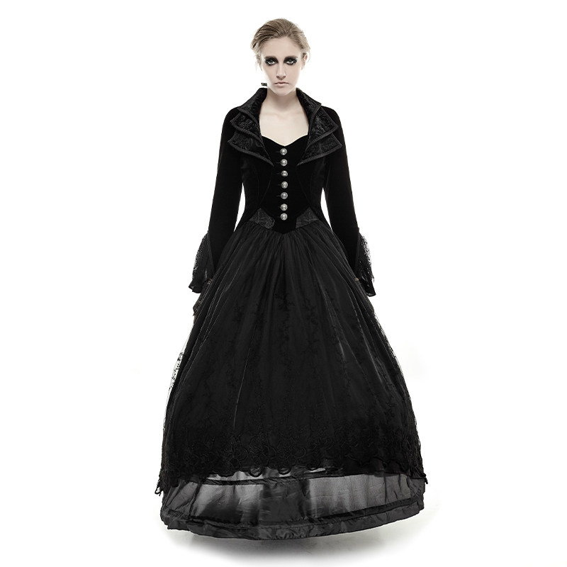 华丽高端哥特丝绒外套女设计感波浪摆长款复古暗纹大衣高级感穿搭