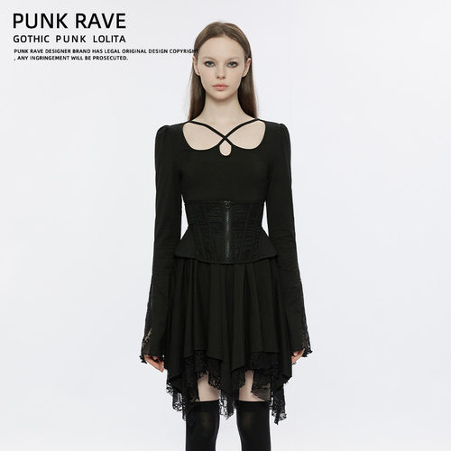 PUNKRAVE方领蕾丝拼接连衣裙