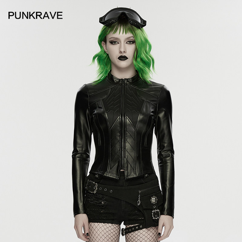 朋克风立领机车短外套女2026年春夏新款修身拉链夹克黑色皮衣外搭