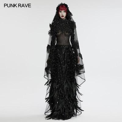 暗黑哥特风长款羽毛头纱