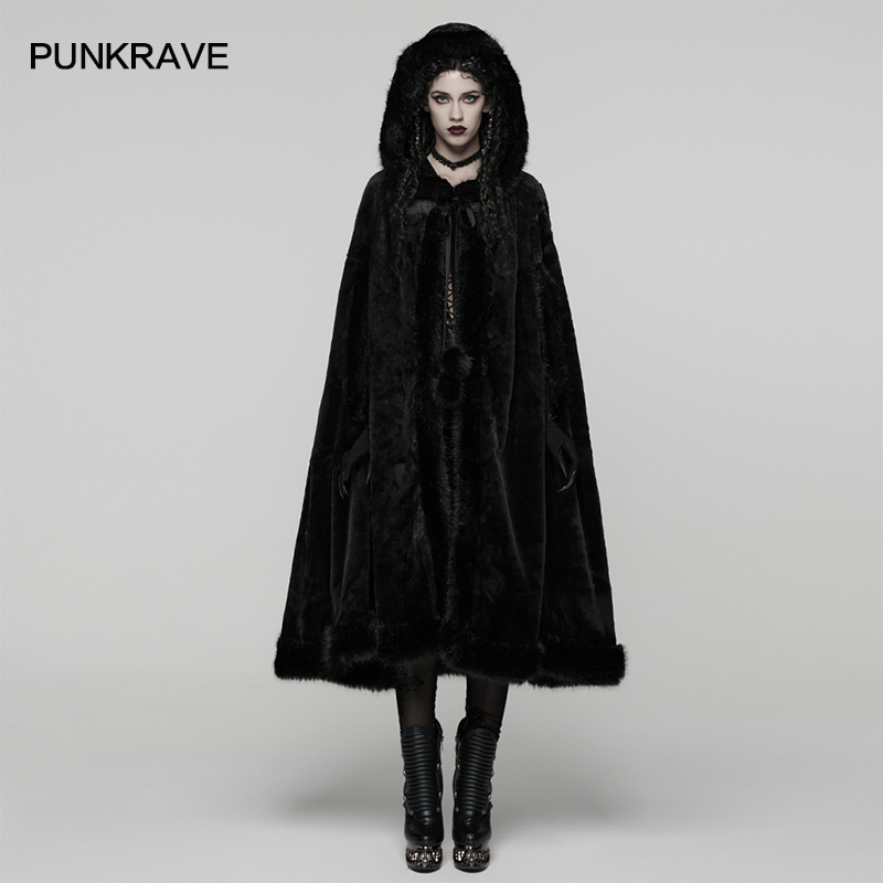 哥特风黑色连帽中长款斗篷
