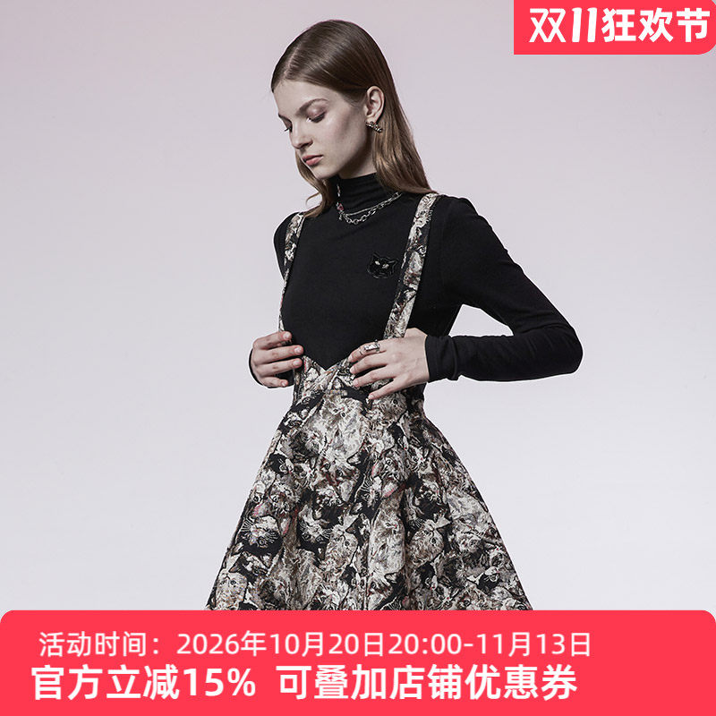 复古背带裙女春秋性感裙收腰显瘦蓬蓬裙掐腰短裙百褶裙束腰半身裙