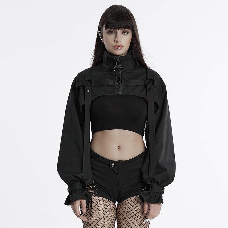 朋克酷飒机能短外套女摇滚机车风