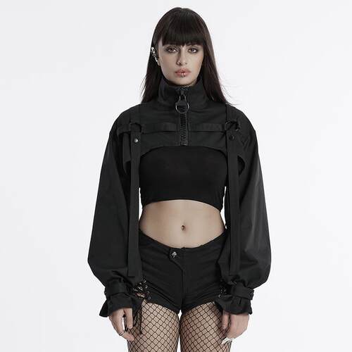 朋克酷飒机能短外套女摇滚机车风