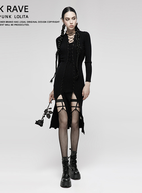 PUNK RAVE渔网袜JK黑色过膝中筒袜暗黑黑丝女薄镂空袜子