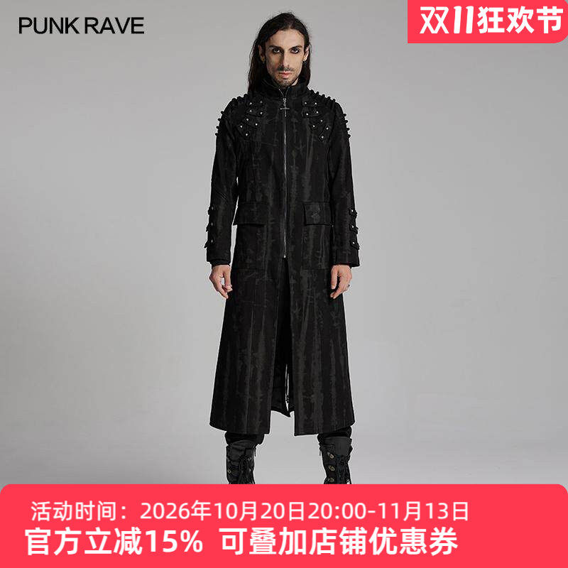 末日风朋克印花长款外套男
