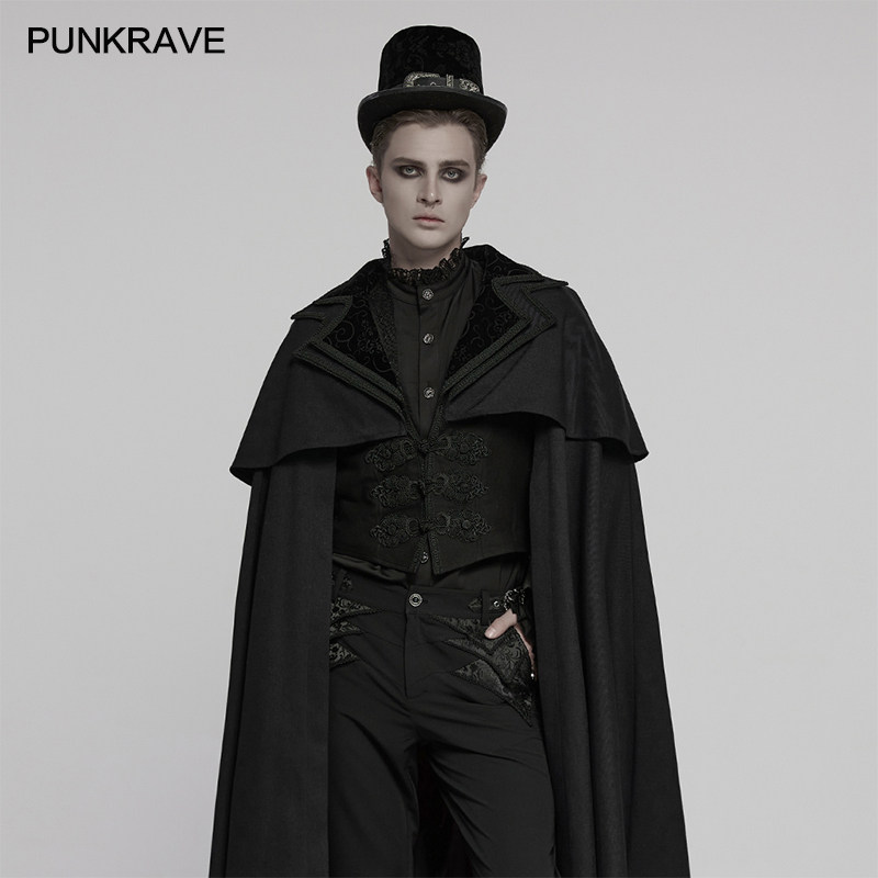 PUNKRAVE哥特风斗篷披风男暗黑系复古毛呢外套宽松长款外搭大衣潮