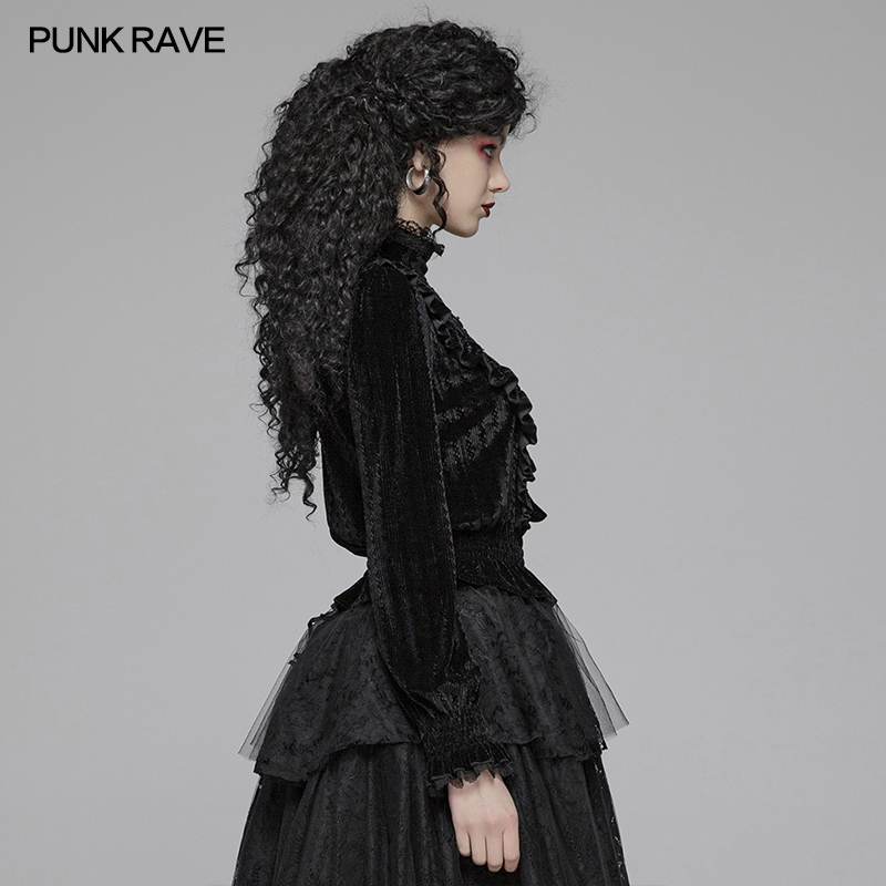 哥特风短款丝绒上衣女宫延风