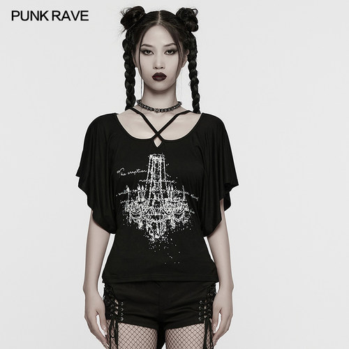 哥特风吊灯印花短袖T恤女