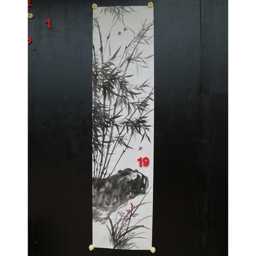 特价手绘玄关无款四尺对开兰竹花鸟国画双友图家居装饰RJ662319