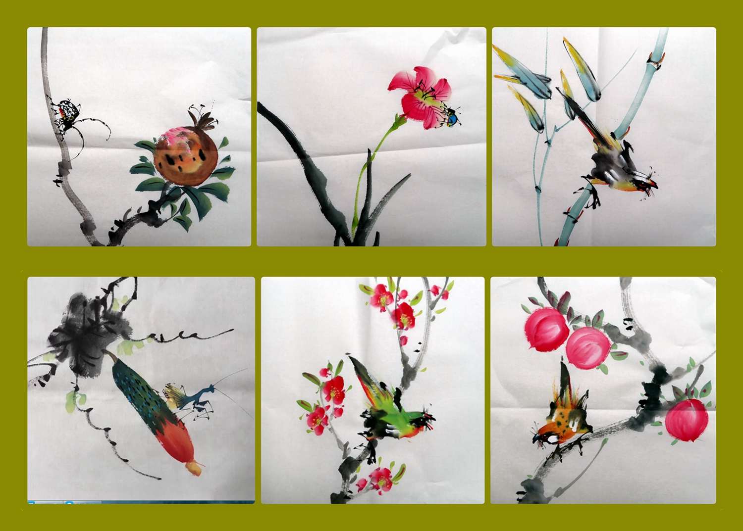 手绘国画水果花鸟客厅装饰字画斗方水墨写意无款画芯小品装饰R55