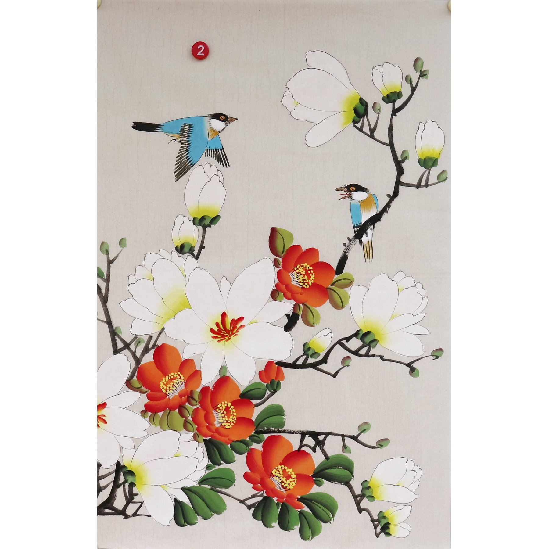 楼一阁书画无款四尺三开小写意玉兰花鸟国画装饰字画特价RC561902