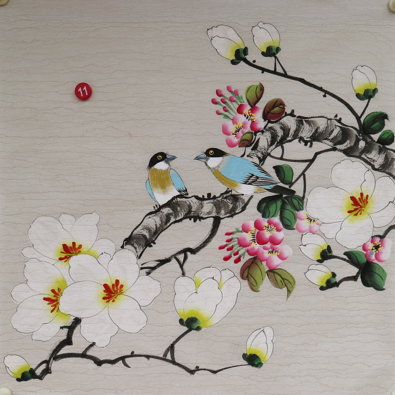 楼一阁书画无款三尺斗方小写意玉兰花鸟国画装饰字画特价RD561911