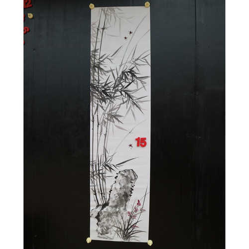 特价手绘玄关无款四尺对开兰竹花鸟国画双友图家居装饰RJ662315