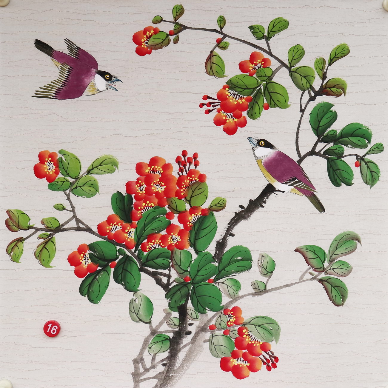 楼一阁书画无款三尺斗方小写意山茶花鸟国画装饰字画特价RD561916